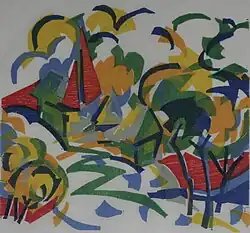 Angenelle Thijssen: Bij de dorpskerk. 2000. 22 x 24&nbsp;cm.