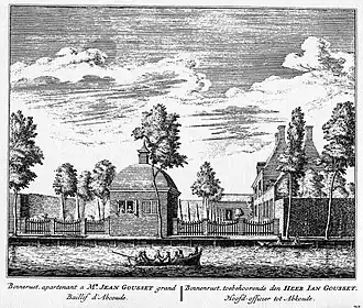 Gravure van Binnenrust tijdens eigenaar Johannes (Jean/Ian) Gousset 1706-1733