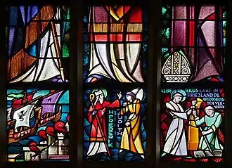 Detail Bisschoppen-raam in de Sint-Josephkerk in Utrecht