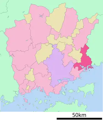 Situering van Bizen in de prefectuur Okayama