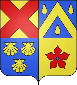 Wapen van Bertem met "in goud een vijfblad van keel geknopt van lazuur."