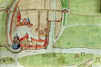 De Blauwe toren anonieme tekening (1524-1578).