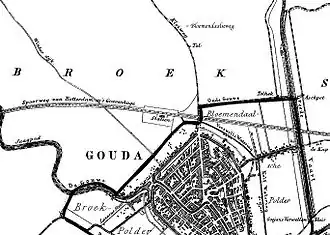 Fragment van een kaart uit de gemeente-atlas van J.Kuyper (1865-1870), de Kleiweg is 'het hart' van Bloemendaal