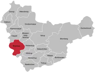 Ligging van Brüntrup in de gemeente Blomberg