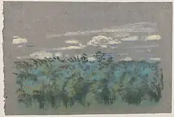 Blue Thicket, pastel op grijs papier (18,6 x 27,8 cm)