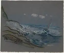 Boat in Distress, pastel op donkergrijs velijnpapier (26 x 31,1 cm)