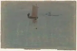 Boats at Evening, pastel op lichtgetint velijnpapier (14,6 x 22,5 cm)