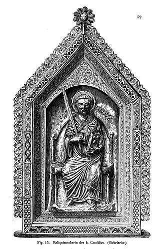 Reliekgevel van Candidus, afgebeeld in de catalogus van de Maastrichtse kerkschatten (Bock & Willemsen, 1872)