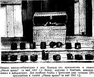 Bommen die werden gevonden in een explosievenlab van revolutionairen, 1907