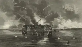 Bombardement van Fort Sumter, 1861. Perine, George Edward, 1837-1885, etser.