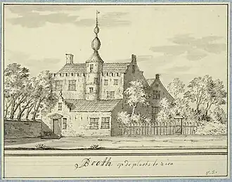 Het voormalige claustrale huis voor de verbouwing in 1659, tekening van J. Stellingwerff