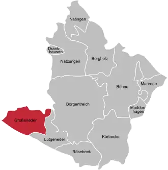 Ligging van Großeneder in de gemeente Borgentreich