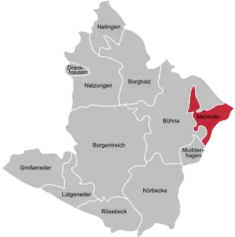 Ligging van Manrode in de gemeente Borgentreich