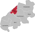 De zes delen van Hechthausen. Bornberg is rood gemarkeerd.