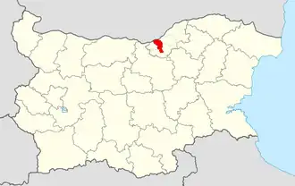 Kaart van Bulgarije met daarin gemeente Borovo in het rood