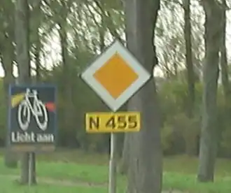 bord met vermelding N455 bij Boskoop