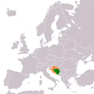 Bosnië en Herzegovina (groen) en Kroatië (oranje).