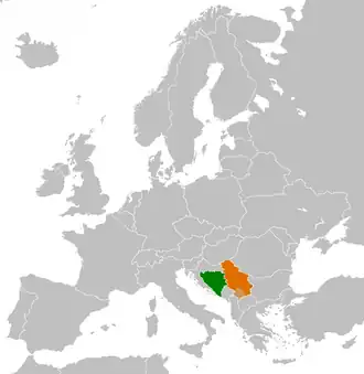 Bosnië en Herzegovina (groen) en Servië (oranje).
