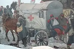 Ziekenwagen van het Rode Kruis met gewonden