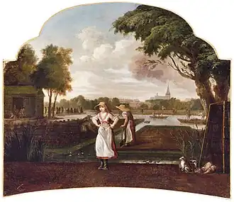 Werk op legakkers bij Hillegersberg, circa 1750. De vrouw op de voorgrond is aan het turftrappen, met plankjes onder haar voeten trapt zij het vocht eruit. Op de achtergrond worden met een stikschep turfjes gestoken.