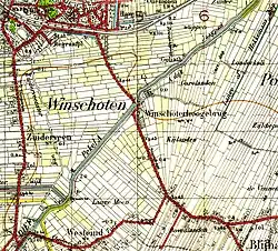 Pekel A vanaf de Blijhamsterbrug stroomafwaarts op de topografische kaart van 1933