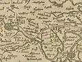 Detail van het Hertogdom van Brabant waarop de Baronie van Bouchout (Bochout) zichtbaar is. Deze kopergravure is in 1628 gemaakt door Peter Verbist. Het domein van Bochout ligt ongeveer 10 km ten noorden van Brussel (op de kaart naar rechts). De oorspronkelijke domeinen van de bouwers van het kasteel, de familie Van Craaynhem, liggen ongeveer 8 km ten oosten van Brussel (omlaag).