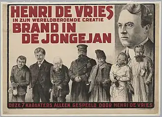 Affiche voor Brand in de Jonge Jan met Henri de Vries (1903)