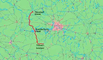 Spoorlijn Neustadt - Treuenbrietzen op de kaart