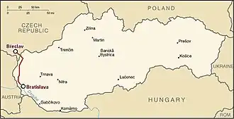 Spoorlijn Bratislava – Břeclav op de kaart