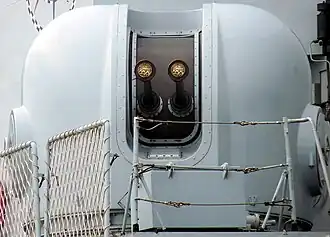 Dubbel Bofors-40mm-geschut in een DARDO-toren op een Italiaans fregat