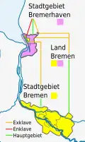 Exclaves en enclaves van de stad en deelstaat Bremen en de stad Bremerhaven