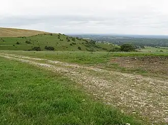 Afdaling van de Sullington-heuvel.