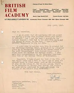 British film academy - Roger Manvell 19th April 1949