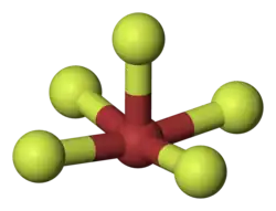 Molecuulmodel van broompentafluoride