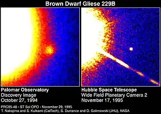 Gliese 229A en Gliese 229B (links ontdekking, rechts latere Hubble-opname)