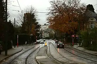 Eindpunt van tramlijn 25 met centrale wachtspoor.