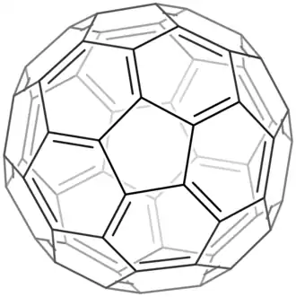 Eén Lewisstructuur van buckminsterfullereen (van 12.400 mogelijkheden)