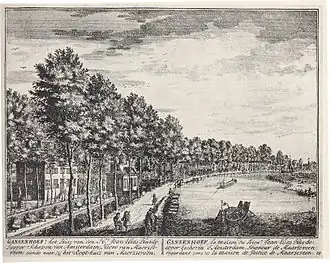 Gravure van Daniël Stopendaal met Gansenhoef in 1719 langs de Vecht
