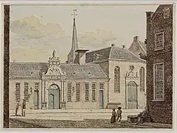 Buitenaanzicht Pepergasthuis in 1786. Aquarel van Jan Bulthuis.