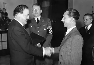 V.l.n.r.: Wilhelm Kreis, Albert Speer en Joseph Goebbels