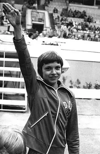 Maxi Gnauck tijdens de Wereldkampioenschappen in 1983.