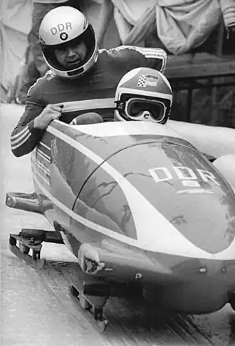 Musiol achter de slee zonder bril