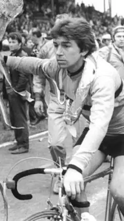 Willy Sprangers na afloop van de 12e etappe van de Vredeskoers 1977, waarin hij 2e werd