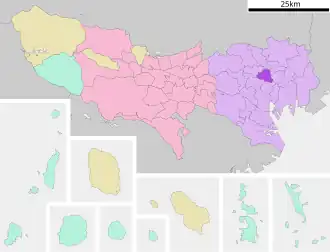 Situering van Bunkyo in de prefectuur Tokio