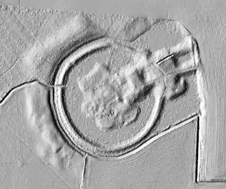 Digitaal hoogtemodel van Warandebos met vroegere middeleeuwse waterburcht Burcht van Rummen