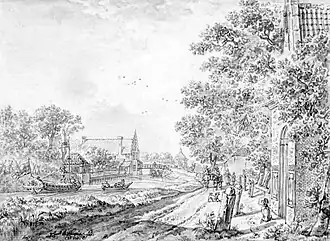 Burchvliet met de tolbrug, gezien vanuit het zuidwesten (18e eeuw)
