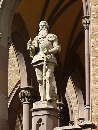 Standbeeld van Justus Nicolaas I van Hohenzollern aan de Burg Hohenzollern.