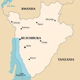 Burundi met Congo aan haar westelijke grens.