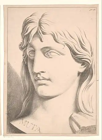 Buste van Lara (Dea Muta). Lithografie tussen 1809 en 1839 door Mattheus Ignatius van Bree.
