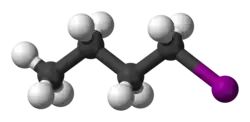 Molecuulmodel van 1-joodbutaan